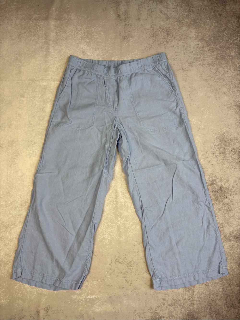 Pure Jill Linen Blend Blue Wide Leg Pants Relaxed Fit Petite